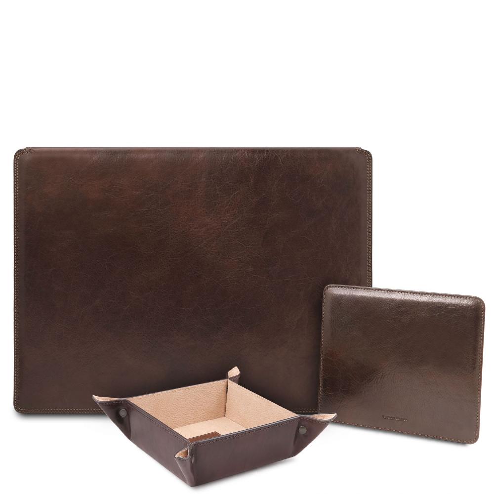 Tuscany Leather Sottomano da Scrivania con Ribalta Tappetino per Mouse e Vuotatasche in Pelle Spedizione Gratuita