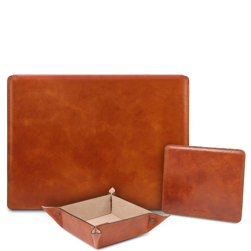 Tuscany Leather Sottomano da Scrivania con Ribalta Tappetino per Mouse e Vuotatasche in Pelle Soddisfazione Garantita
