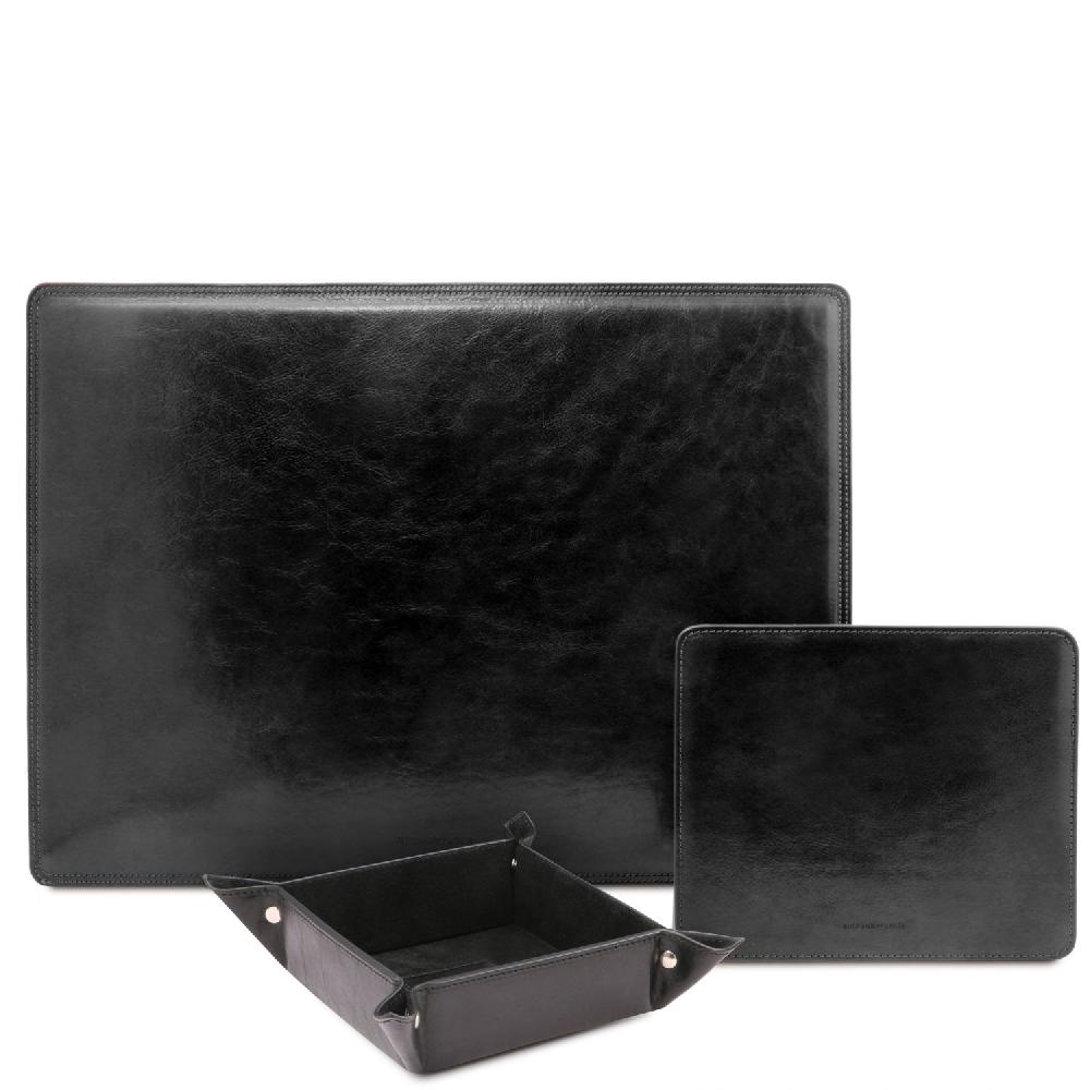 Tuscany Leather Sottomano da Scrivania Tappetino per Mouse e Vuotatasche in Pelle Sottocosto