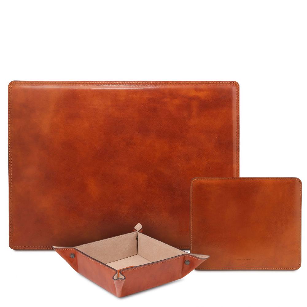 Tuscany Leather Sottomano da Scrivania Tappetino per Mouse e Vuotatasche in Pelle Presa