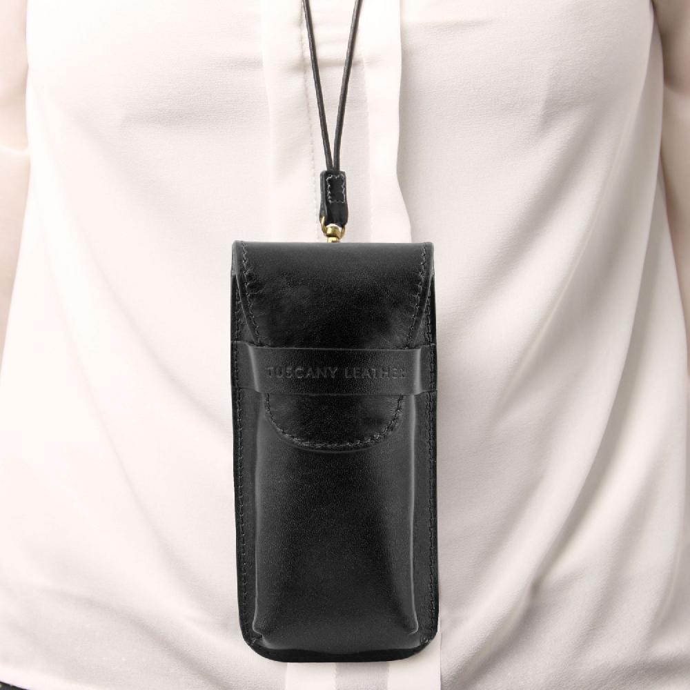 Tuscany Leather Esclusivo Portaocchiali/Portacellulare a Tracolla in Pelle Misura Grande Comprane uno, ottenene uno gratis