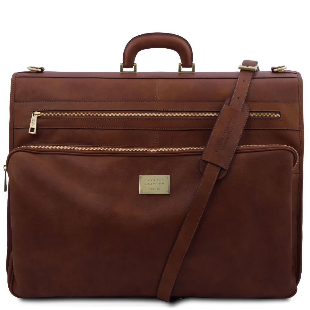 Tuscany Leather Porta Abiti in Pelle con Tascone Davanti Sostegno trimestrale