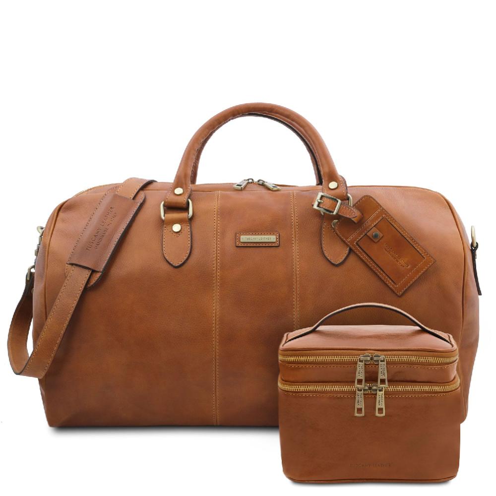 Tuscany Leather Borsone da Viaggio in Pelle e Beauty Case in Pelle In vendita