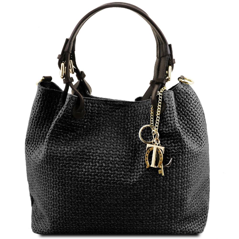 Tuscany Leather Borsa Shopping in Pelle Stampa Intrecciata Prezzo Ridotto