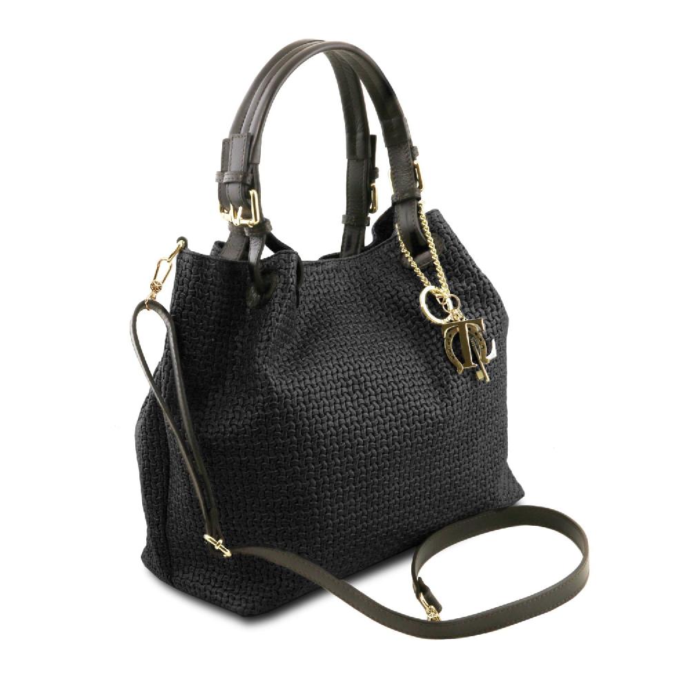 Tuscany Leather Borsa Shopping in Pelle Stampa Intrecciata Prezzo Ridotto