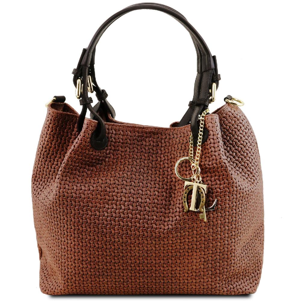 Tuscany Leather Borsa Shopping in Pelle Stampa Intrecciata Sottocosto