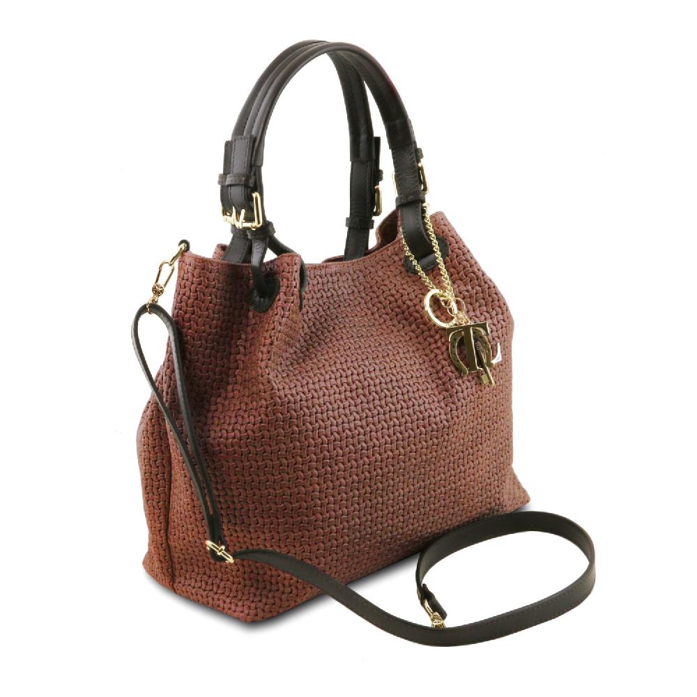 Tuscany Leather Borsa Shopping in Pelle Stampa Intrecciata Sottocosto