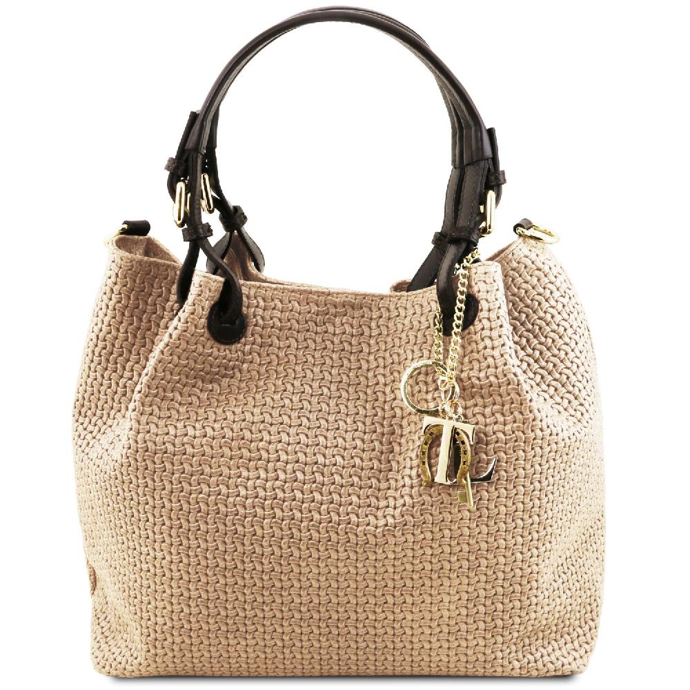 Tuscany Leather Borsa Shopping in Pelle Stampa Intrecciata Convenienza