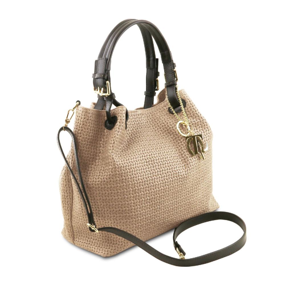 Tuscany Leather Borsa Shopping in Pelle Stampa Intrecciata Convenienza