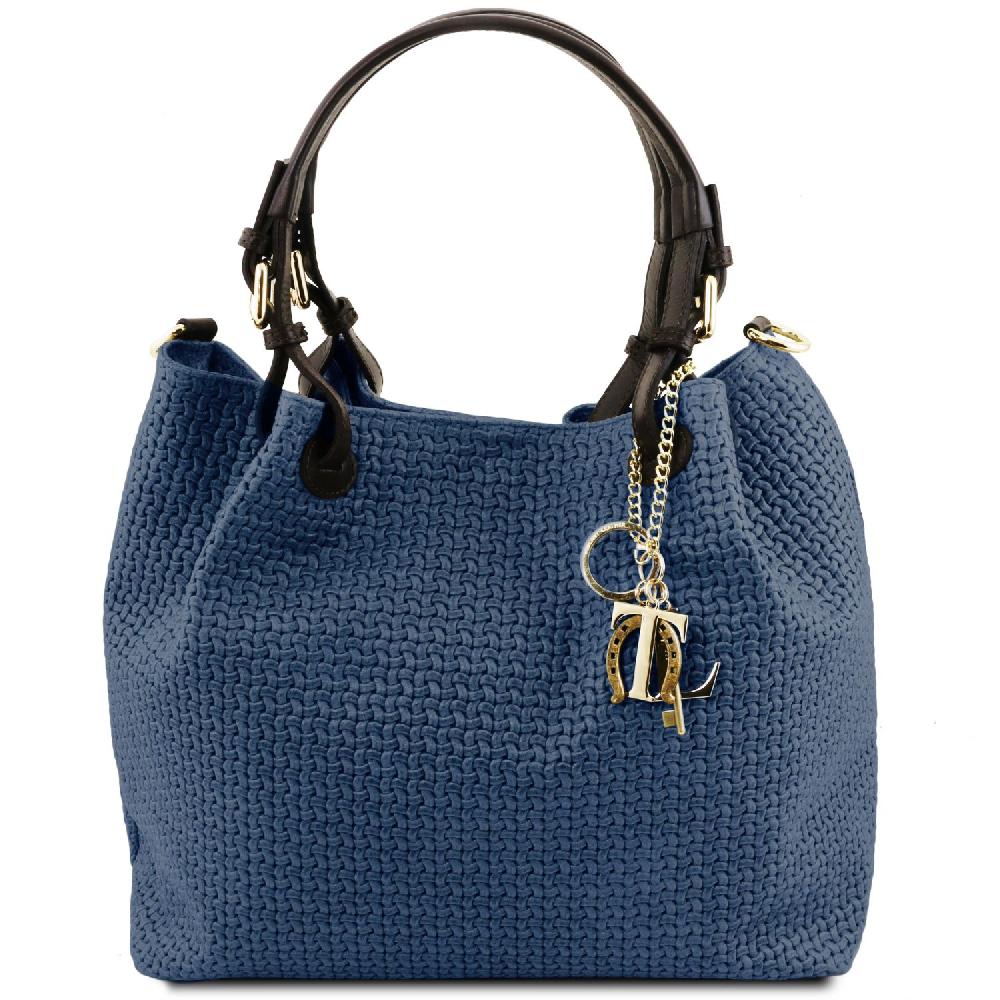 Tuscany Leather Borsa Shopping in Pelle Stampa Intrecciata Novità