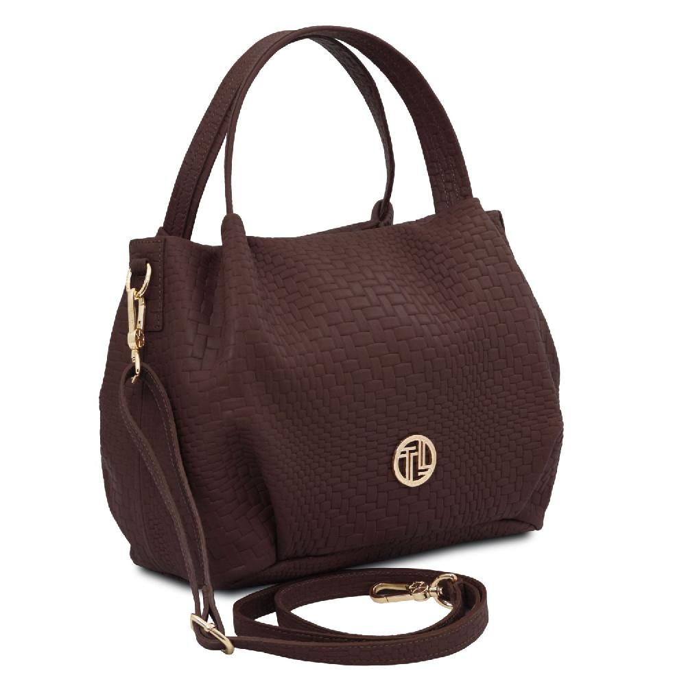 Tuscany Leather Borsa a Mano in Pelle Morbida Stampa Intrecciata Offerta Giorno del Papà