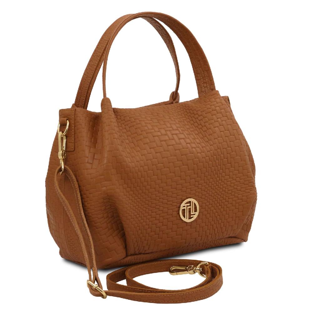 Tuscany Leather Borsa a Mano in Pelle Morbida Stampa Intrecciata Offerta San Valentino
