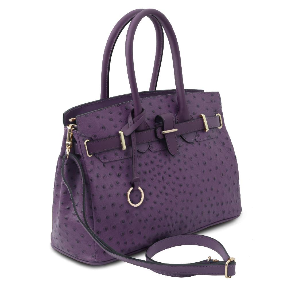 Tuscany Leather Borsa a Mano in Pelle Stampata Effetto Struzzo Qualità