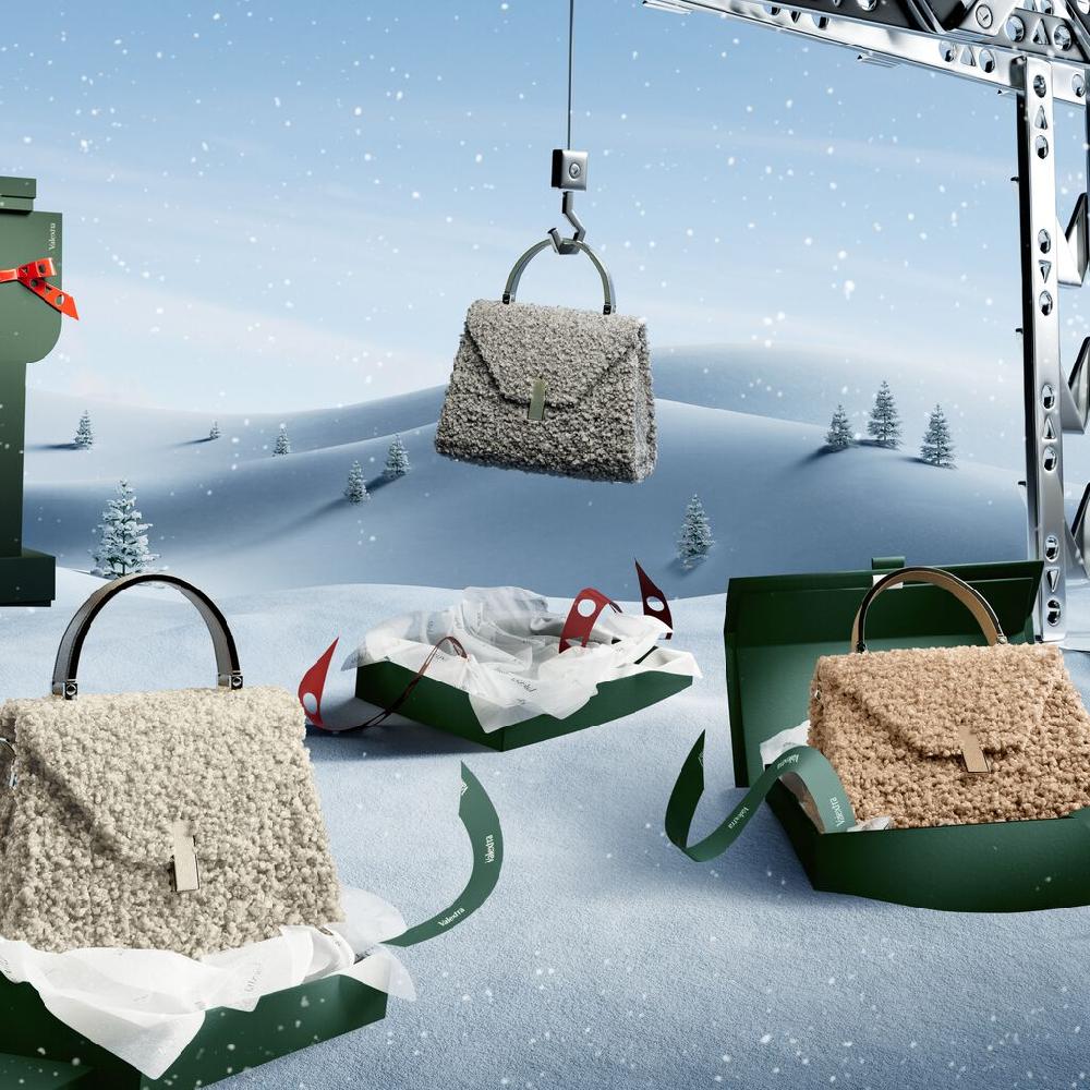 Valextra Borsa a mano da Donna di Lusso in Shearling Beige | Valextra Iside Nuovo