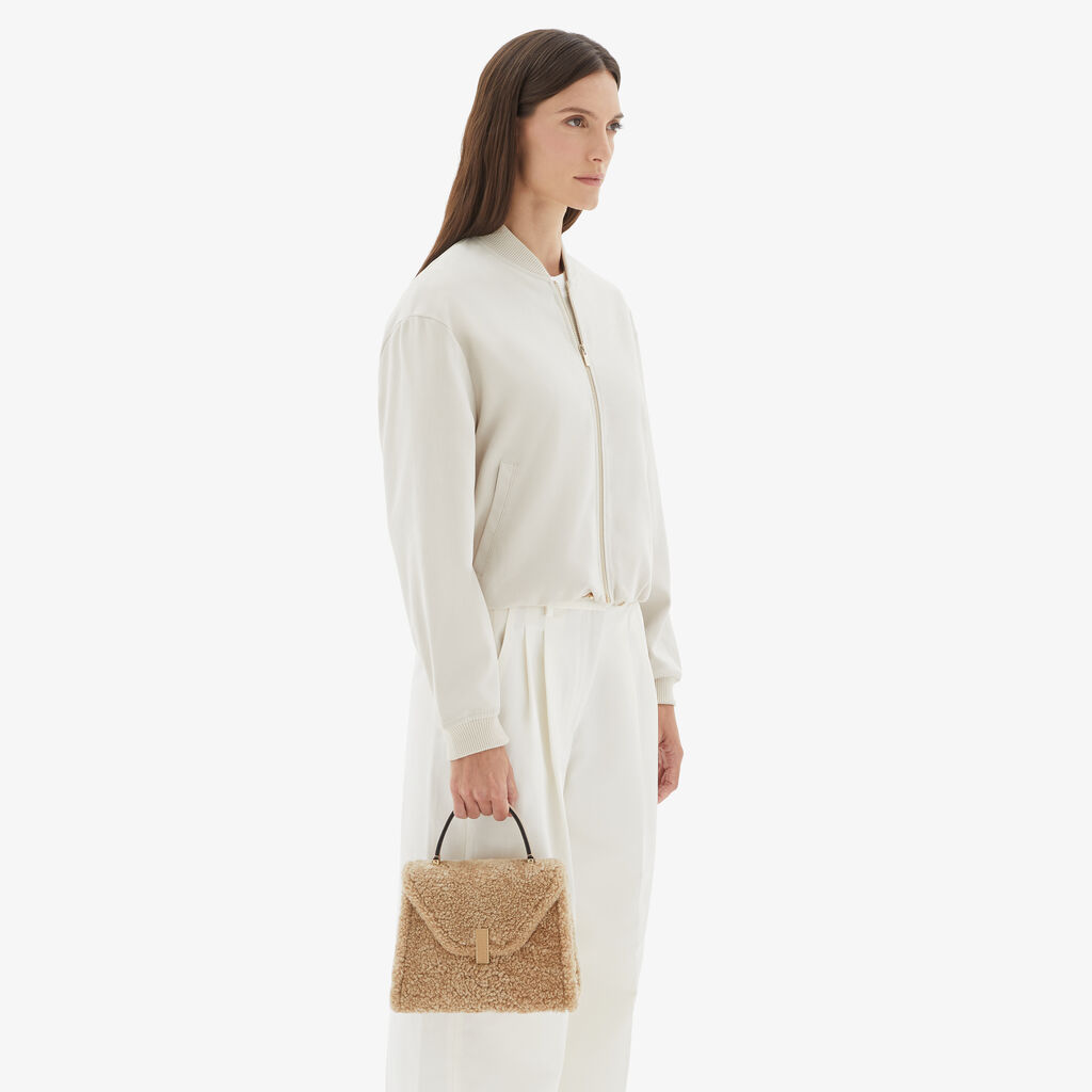 Valextra Borsa a mano da Donna di Lusso in Shearling Beige | Valextra Iside Nuovo