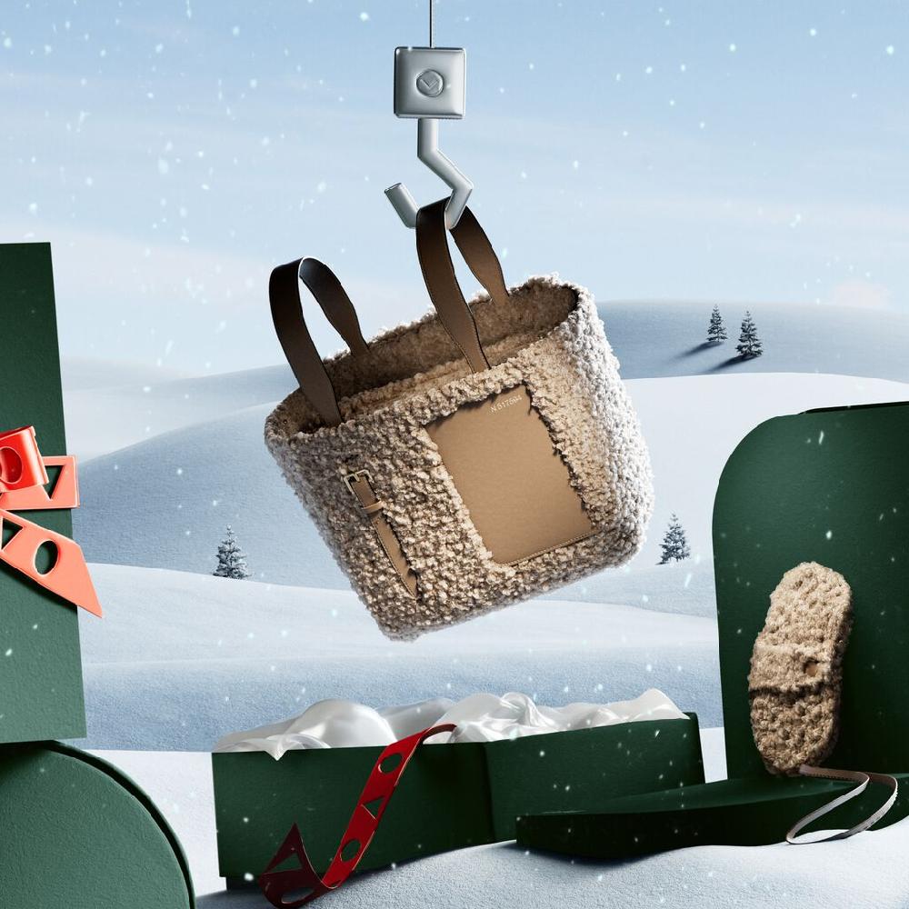 Valextra Borsa a secchiello da Donna in Shearling Beige | Valextra Soft Soddisfazione Garantita