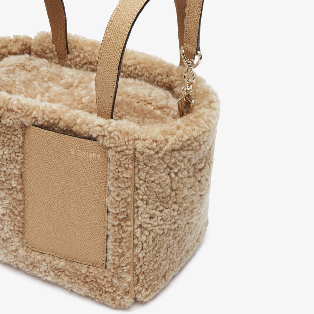 Valextra Borsa a secchiello da Donna in Shearling Beige | Valextra Soft Soddisfazione Garantita