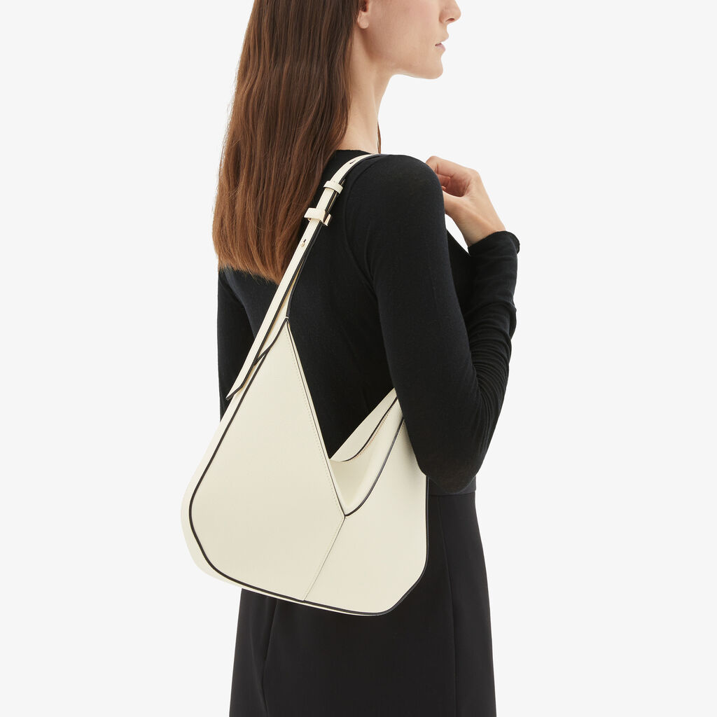 Valextra Borsa Hobo Vivi Mini | Pelle di vitello Millepunte Soft | Bianco Pergamena | Valextra Fino Al -60%