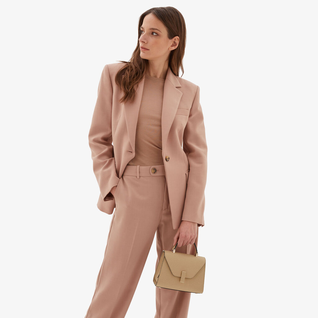 Valextra Borsetta in Pelle Beige con tracolla | Valextra Iside Presa