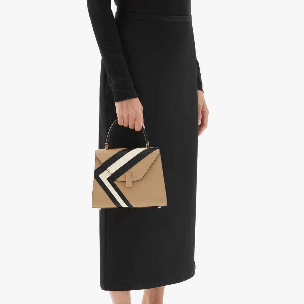 Valextra Borsa a mano da Donna Mini in Pelle Beige e Nera | Valextra Iside Online