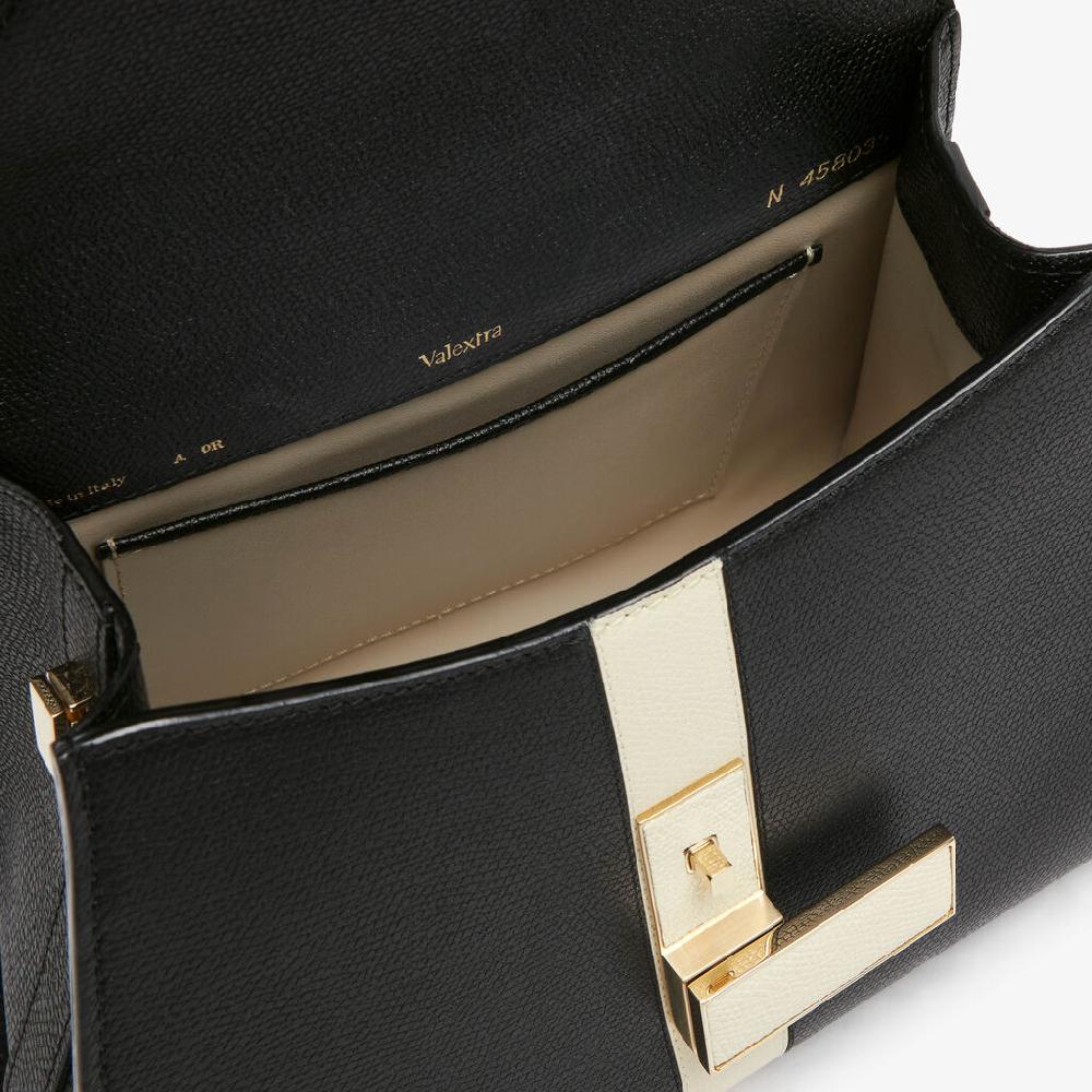 Valextra Borsetta a mano Donna Pelle intarsia Nera e Bianca | Valextra Iside Outlet