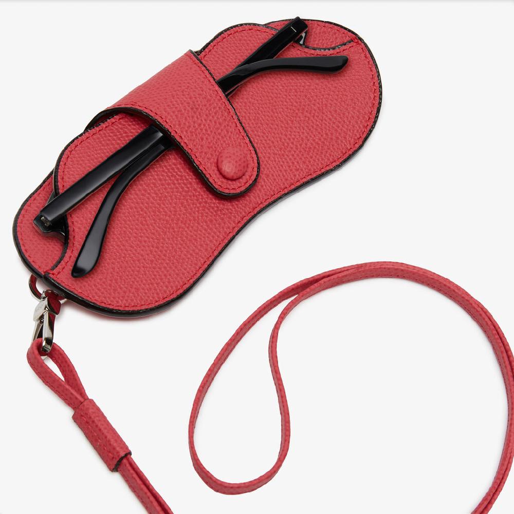 Valextra Porta Occhiali Con Tracolla | Pelle di vitello Millepunte | Rosa Fragola | Valextra Prezzo Ridotto
