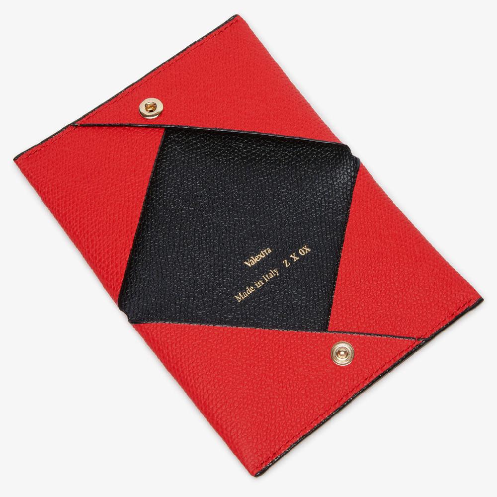 Valextra Porta carte con bottone da Donna in Pelle Rossa e Nera | Valextra Presa