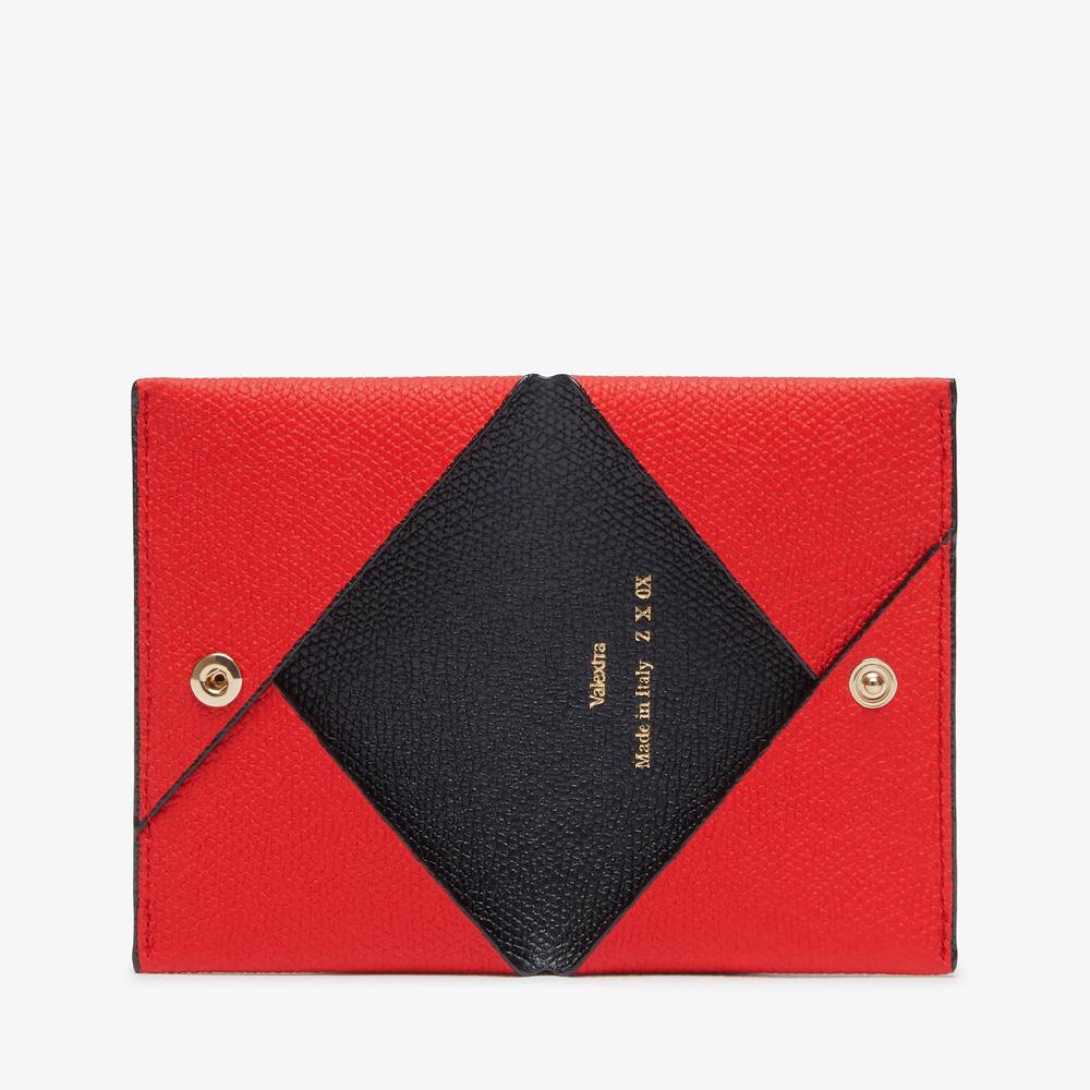 Valextra Porta carte con bottone da Donna in Pelle Rossa e Nera | Valextra Presa