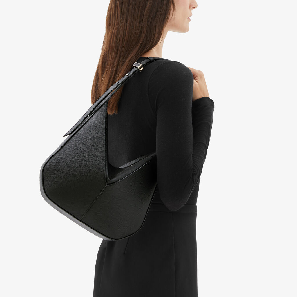 Valextra Borsa Hobo Vivi Mini | Pelle di vitello Millepunte Soft | Nero | Valextra In Vendita