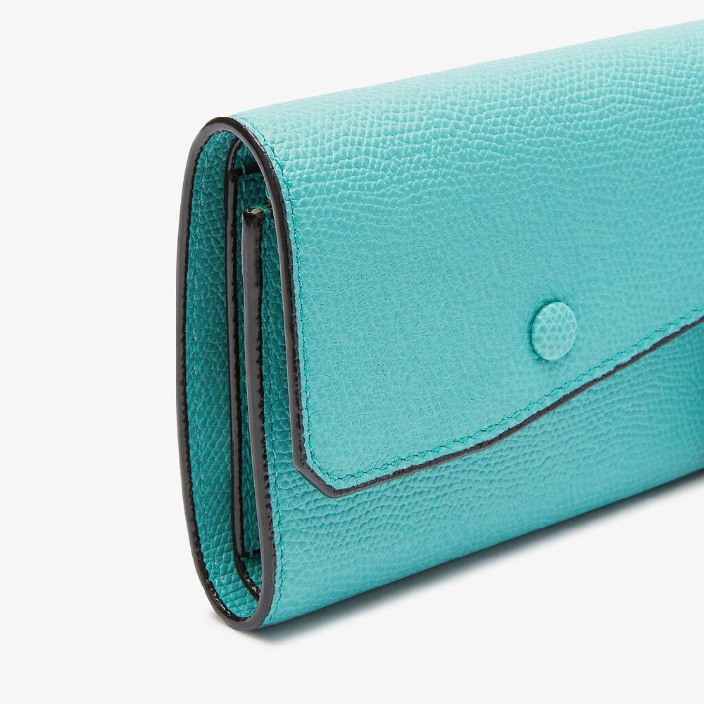 Valextra Portafoglio da Donna di Lusso in Pelle Azzurra | Valextra Pocket Negozio
