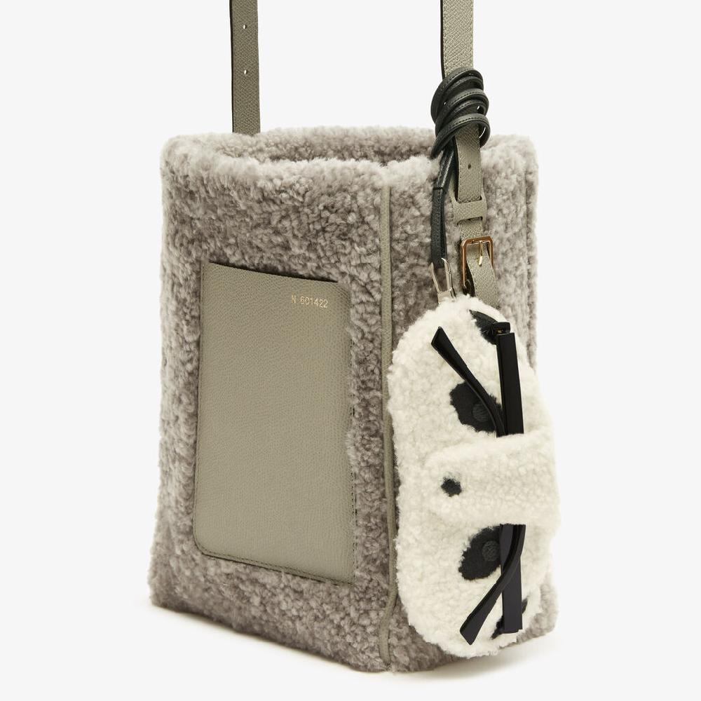 Valextra PORTA OCCHIALI CON TRACOLLA MONTONE RICAMO PANDA/VITELLO VS PALLADIO Italy