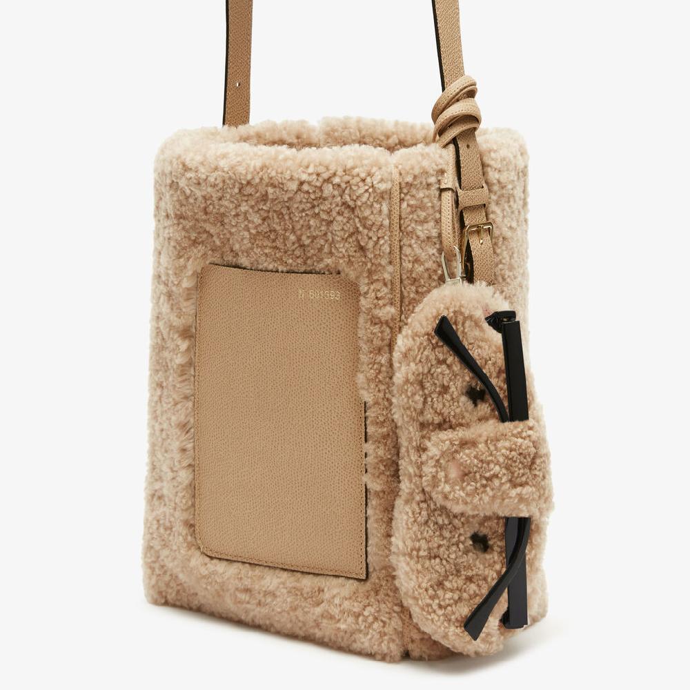Valextra Custodia per occhiali Orso di Lusso in Shearling Beige Italia
