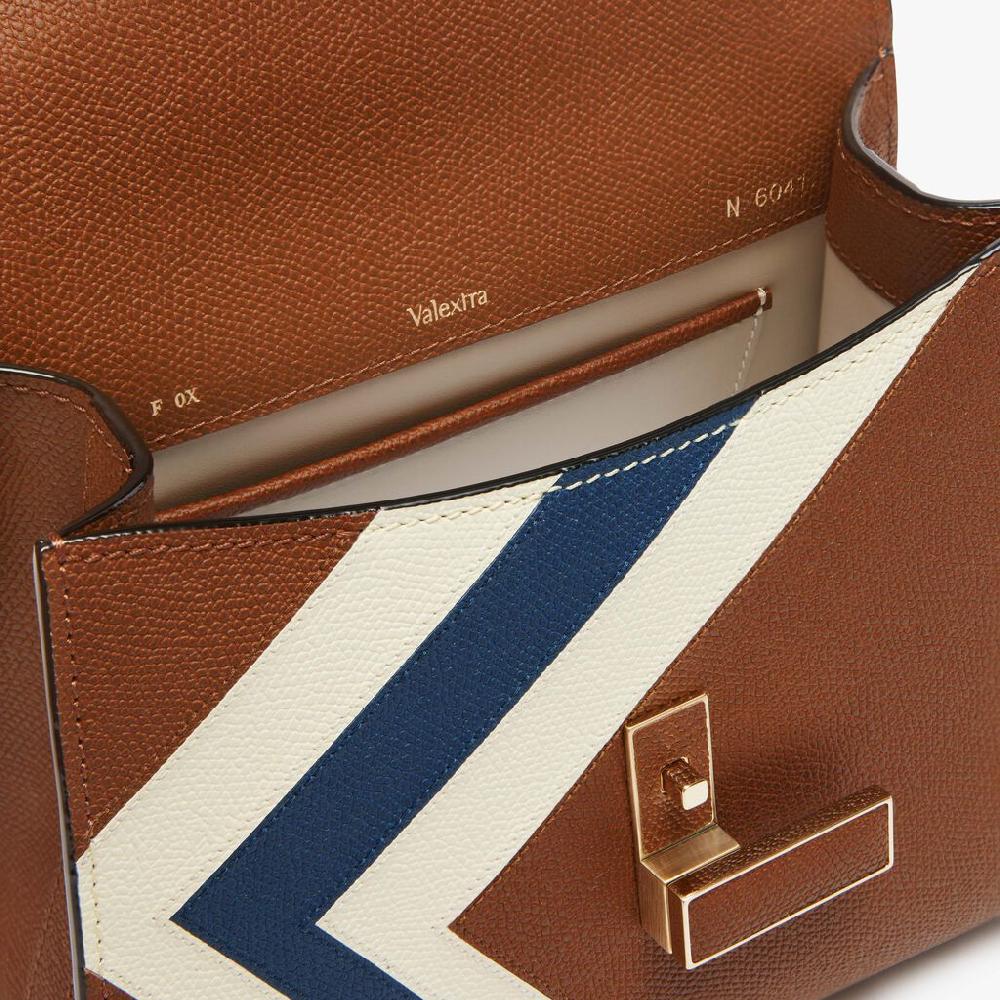 Valextra Borsetta da Donna Pelle intarsia Marrone e Bianca | Valextra Iside Negozi Online