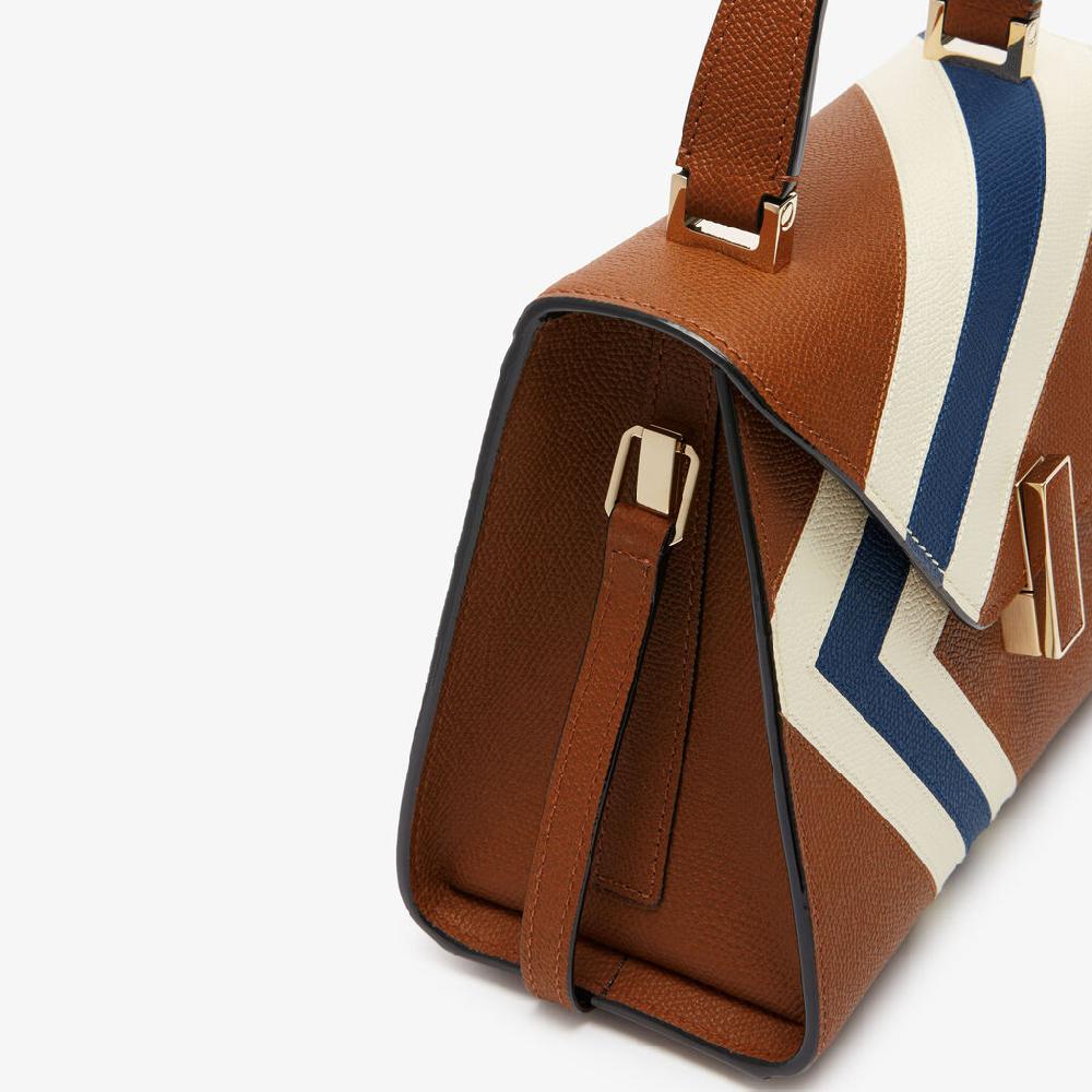 Valextra Borsetta da Donna Pelle intarsia Marrone e Bianca | Valextra Iside Negozi Online
