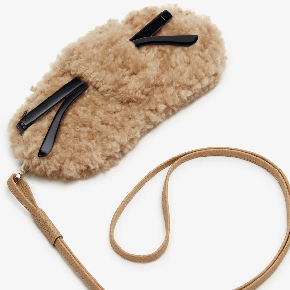 Valextra Custodia porta occhiali di Lusso in Shearling Beige Consegna Veloce