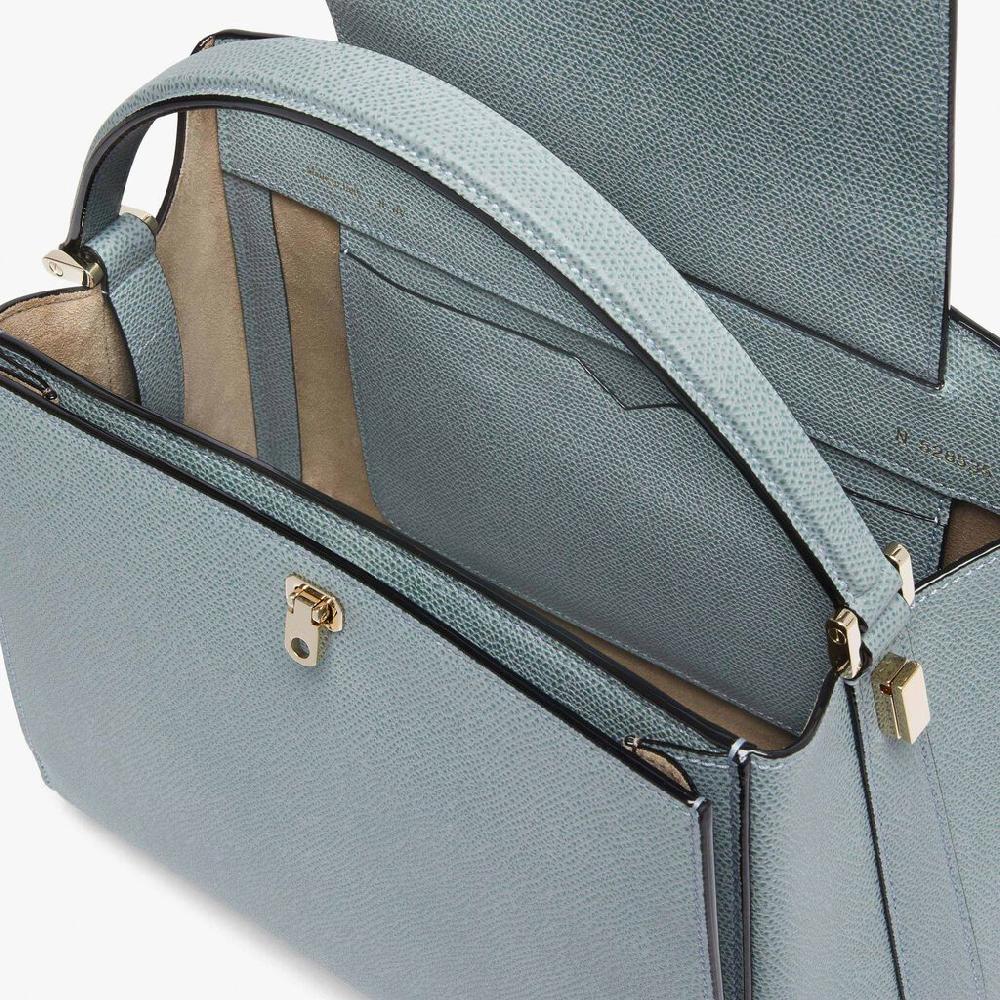Valextra Valextra Brera: Borsa a mano Media in Pelle Blu Presa