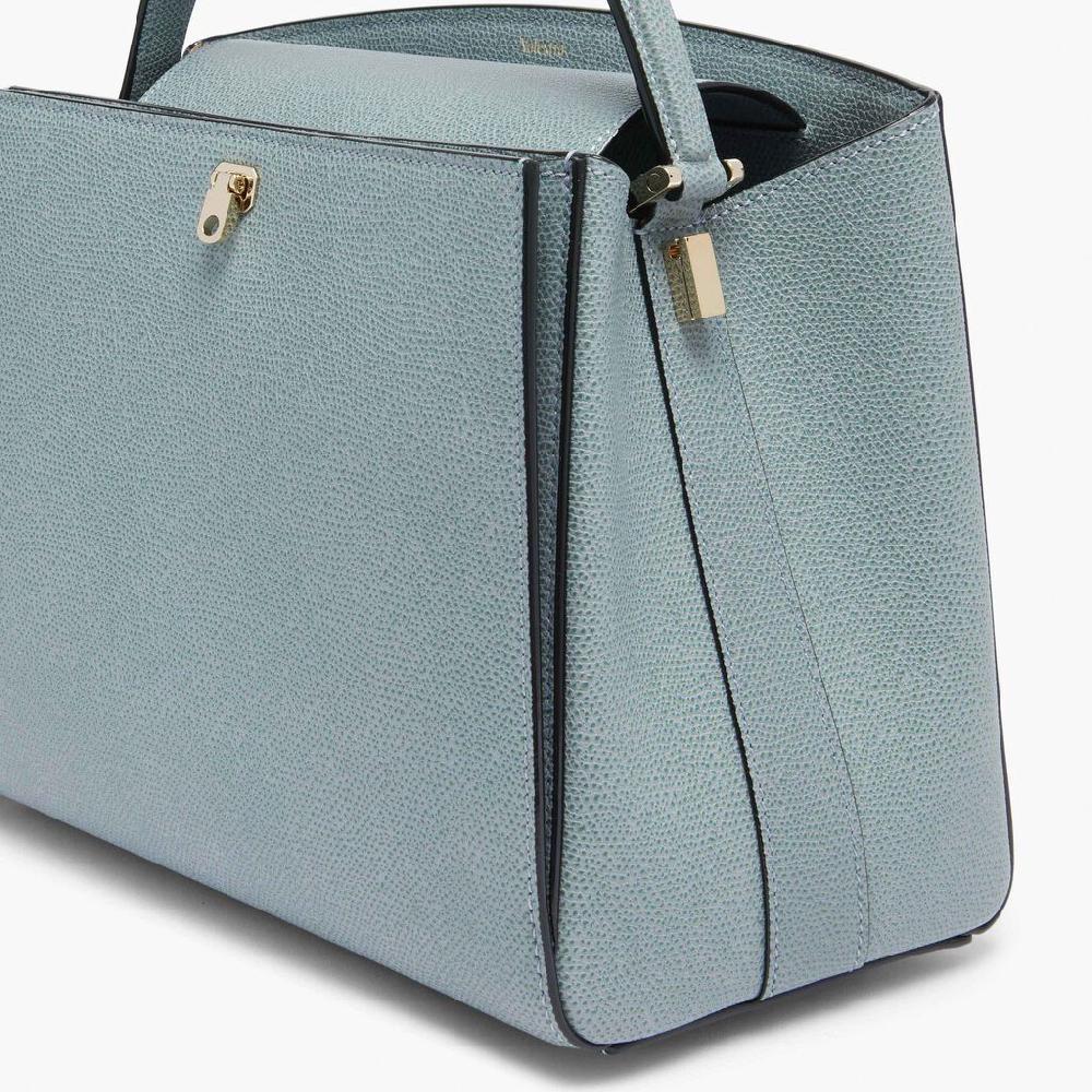 Valextra Valextra Brera: Borsa a mano Media in Pelle Blu Presa