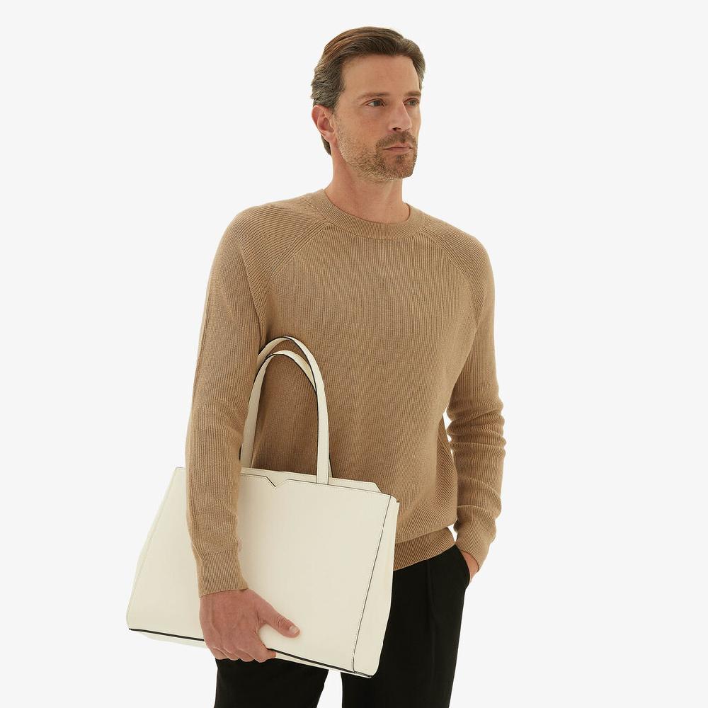 Valextra Shopping bag orizzontale da Uomo in Pelle Bianca | Valextra V-Line Italy