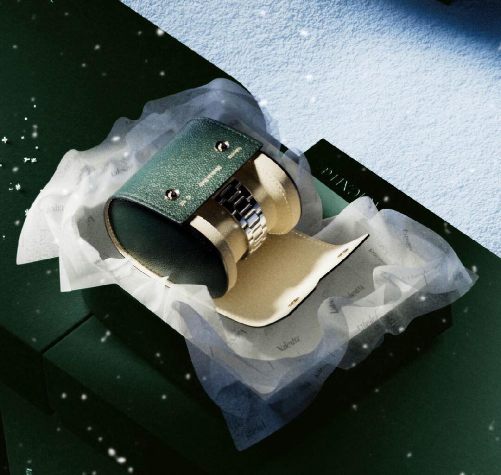 Valextra Porta orologio singolo di Lusso in Pelle Verde | Valextra V-Line Presa