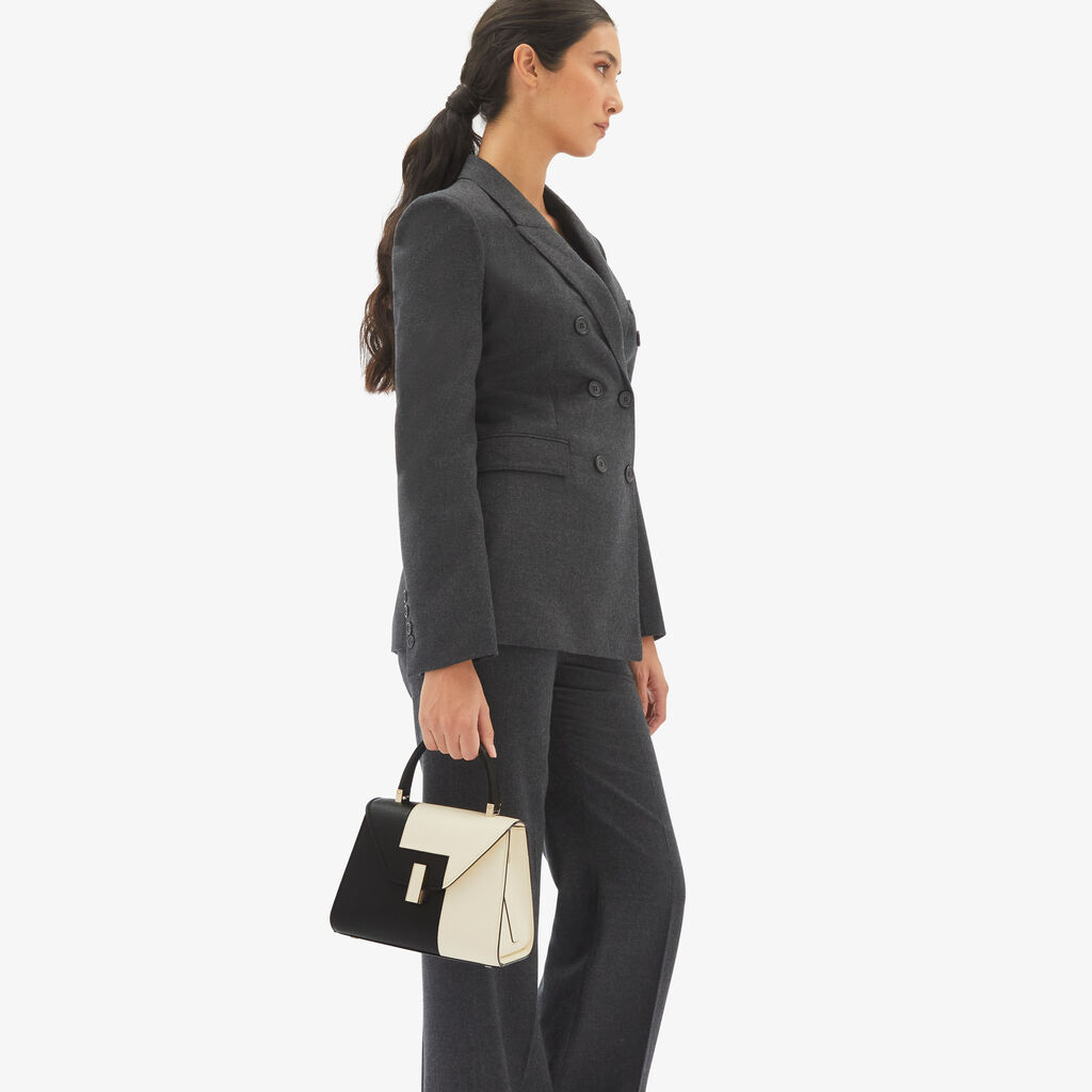 Valextra Borsetta a mano da Donna in Pelle Nera e Bianca | Valextra Iside Sconto