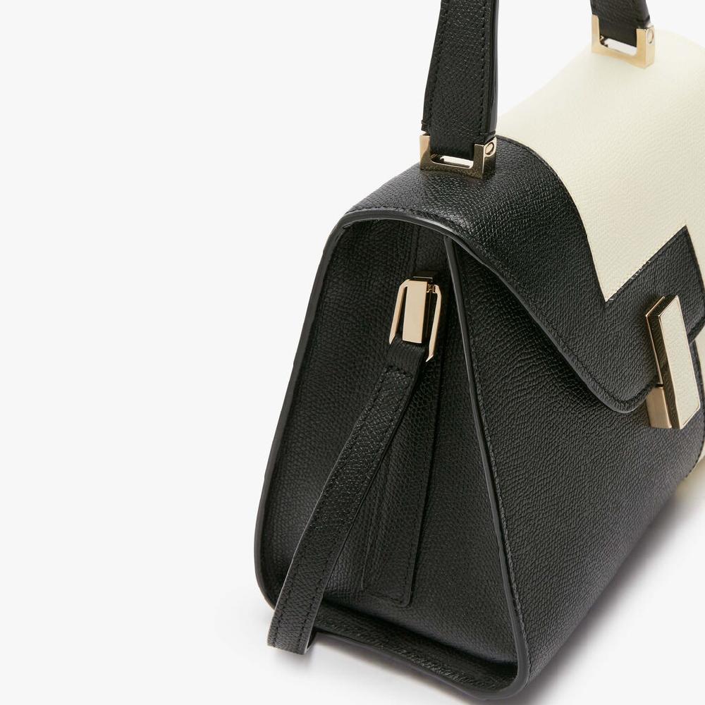 Valextra Borsetta a mano da Donna in Pelle Nera e Bianca | Valextra Iside Sconto