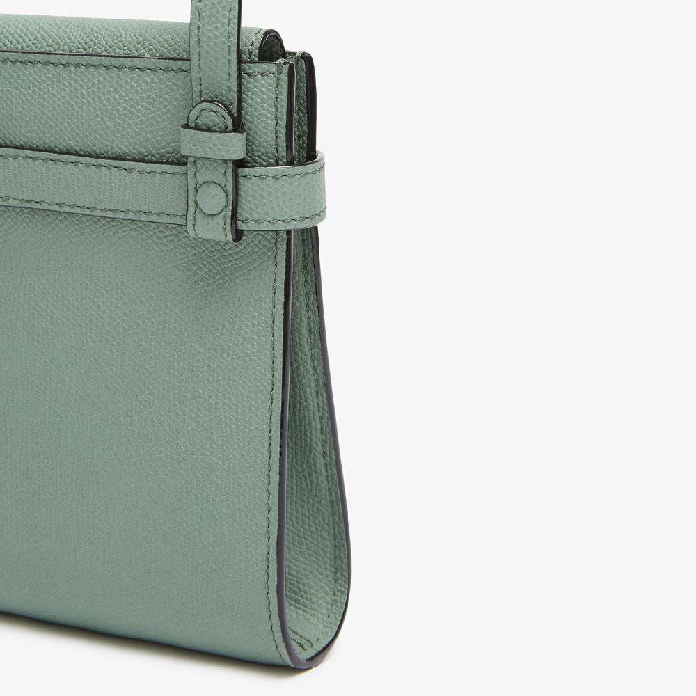 Valextra Borsa a Tracolla Brera B-Tracollina Slim Micro | Pelle di vitello Millepunte | Verde Eucalipto | Valextra Vendita Calda