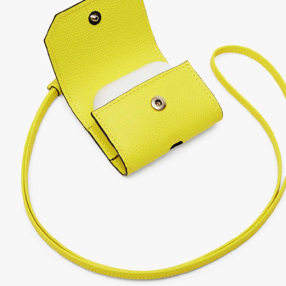 Valextra Porta Airpods Pro con Tracolla in Pelle Gialla Lime | Valextra Vendita Economica