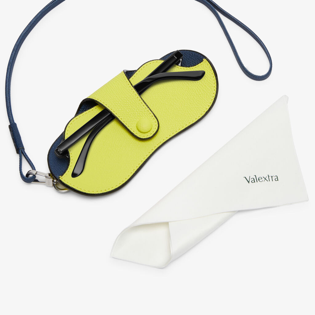 Valextra Custodia occhiali di Lusso in Pelle Gialla lime e Blu | Valextra I Più Venduti