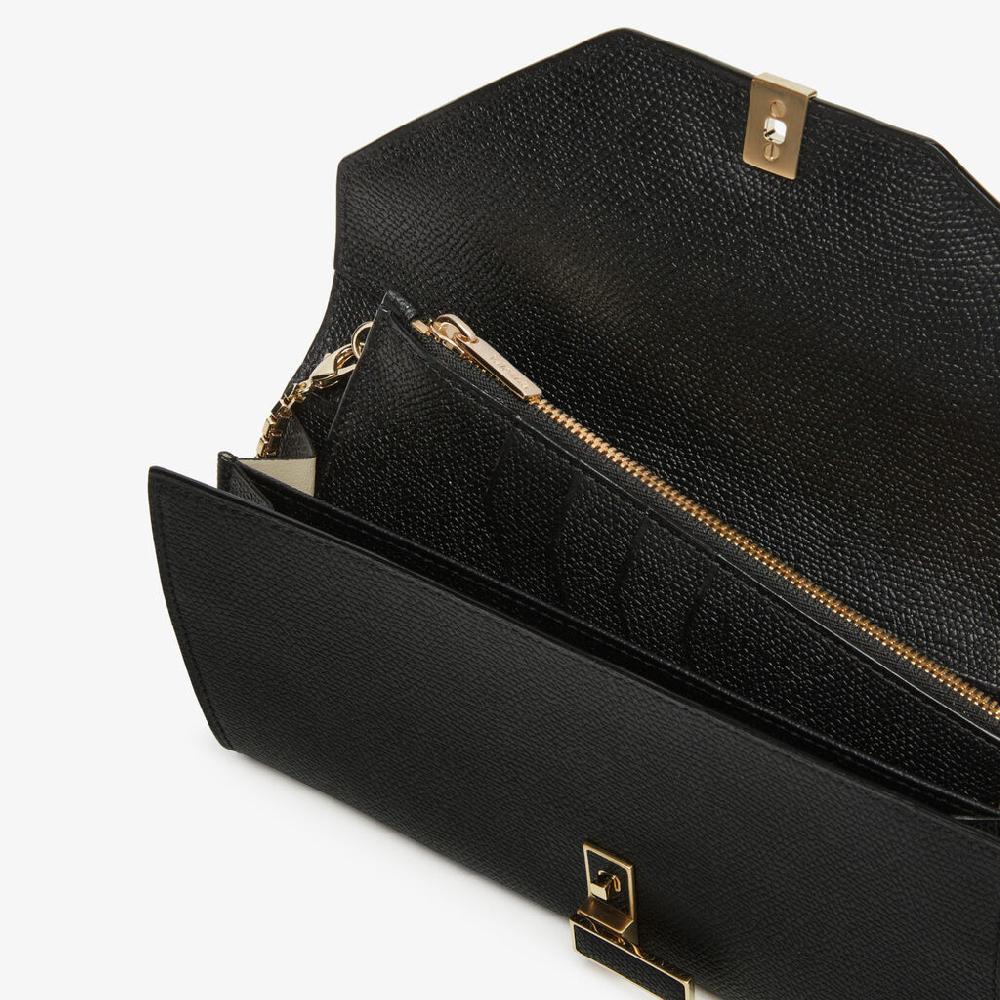 Valextra Portafoglio grande con catena tracolla in Pelle Nera | Valextra Iside Vendite Flash