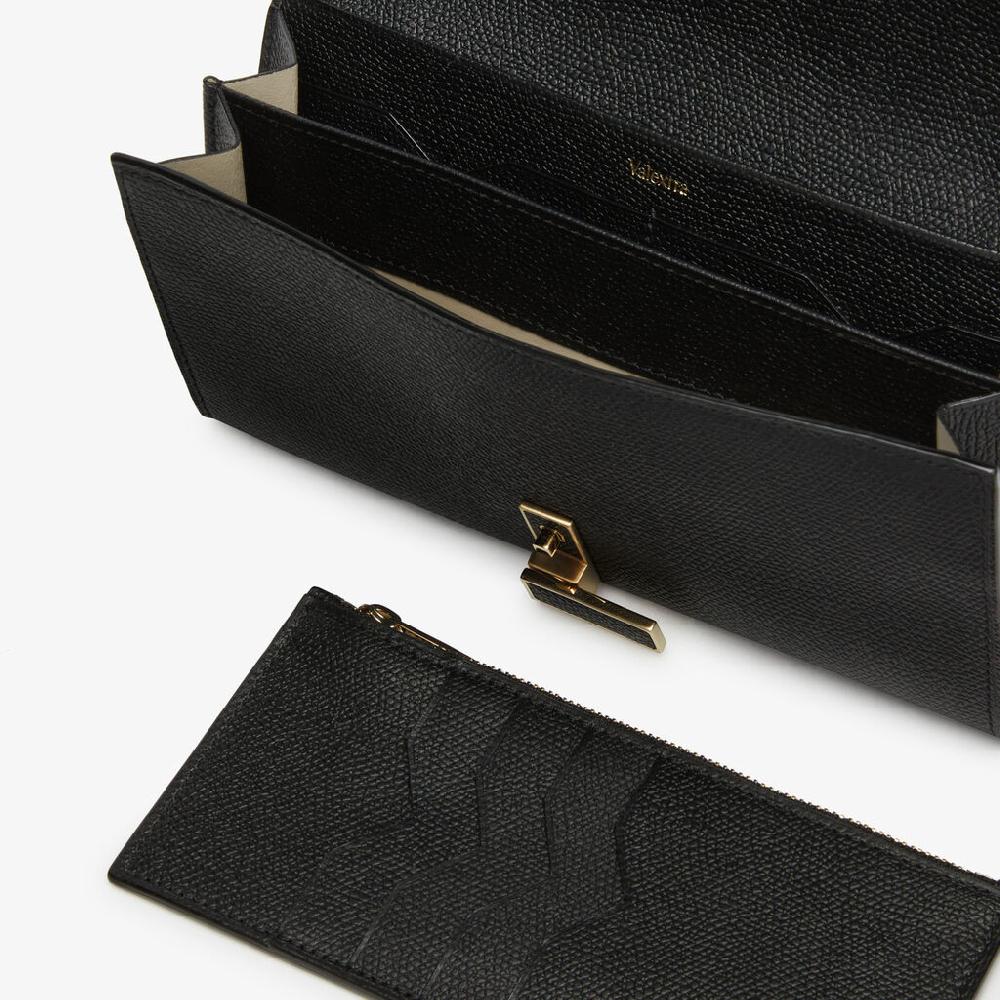 Valextra Portafoglio grande con catena tracolla in Pelle Nera | Valextra Iside Vendite Flash