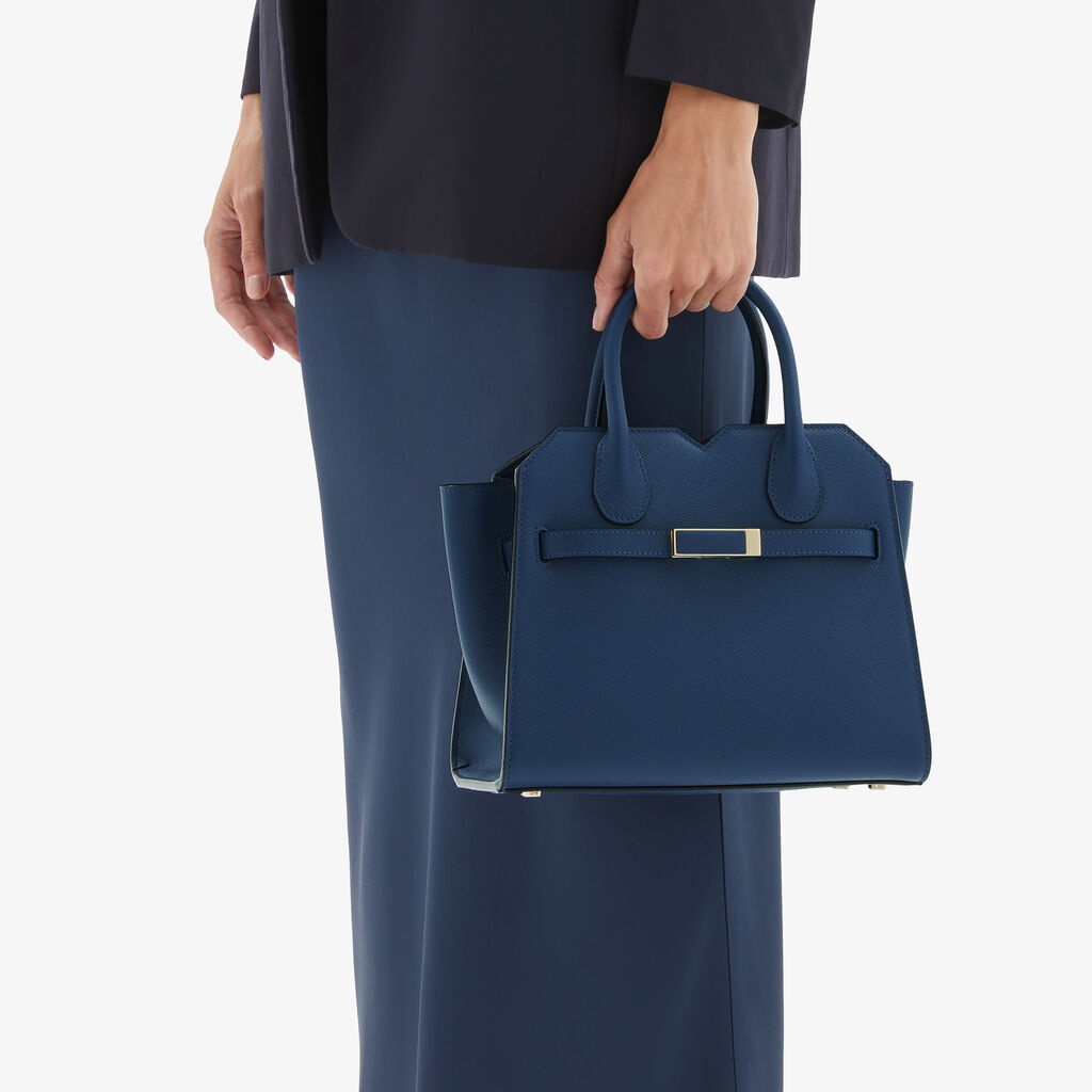 Valextra Borsa due manici da Donna di Lusso in Pelle Blu Zaffiro | Valextra Italia