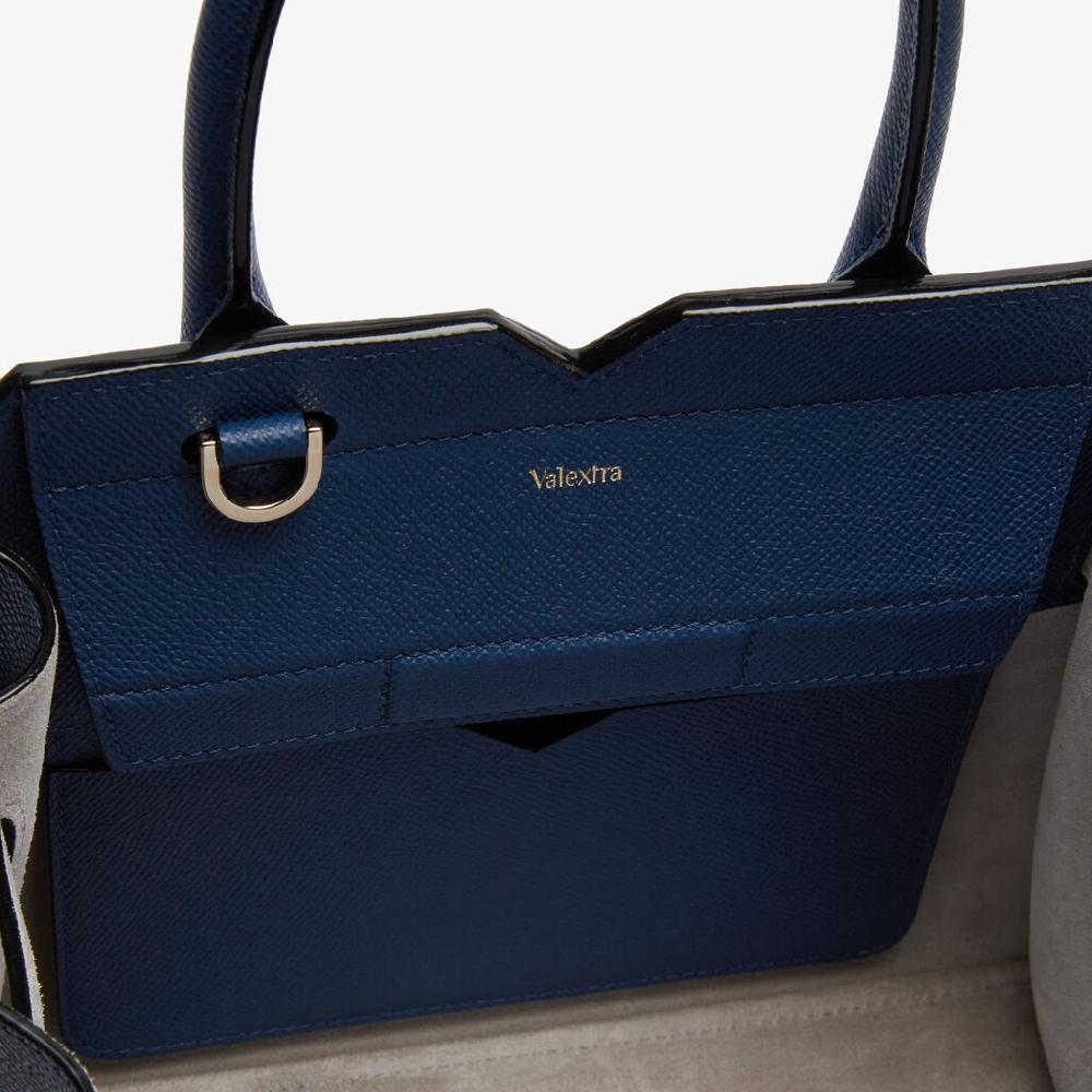 Valextra Borsa due manici da Donna di Lusso in Pelle Blu Zaffiro | Valextra Italia