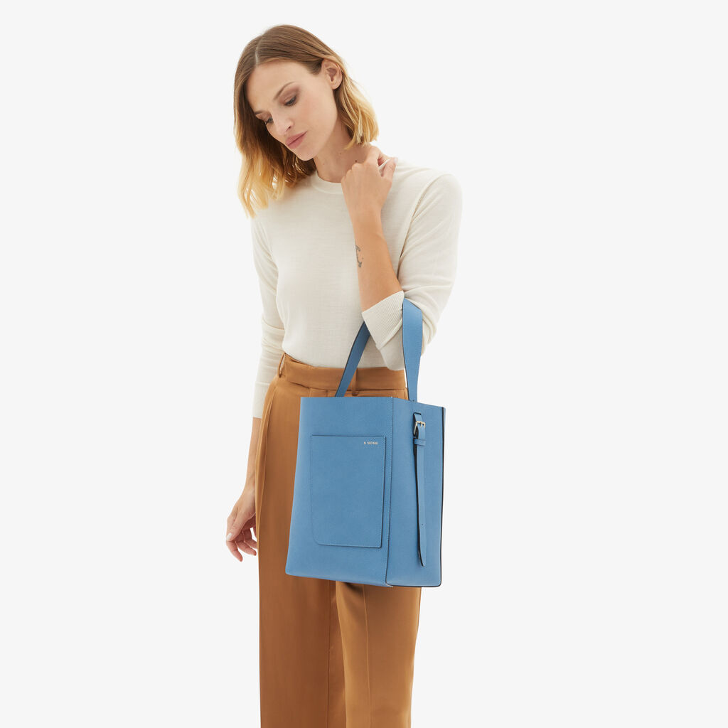 Valextra Borsa a secchiello da Donna Media in Pelle Azzurra | Valextra Soft Qualità