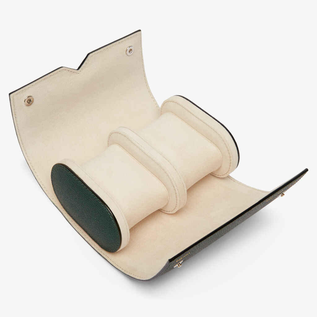 Valextra Porta orologio doppio di Lusso in Pelle Verde | Valextra V-Line Outlet